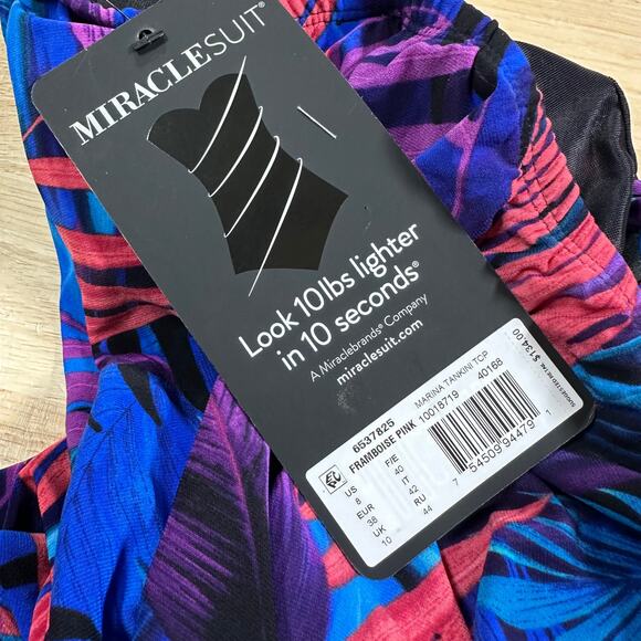 Miraclesuit NWT Marina Tankini Top Framboise Pink Palm Size 8 Underwire Bra - Picture 6 of 10